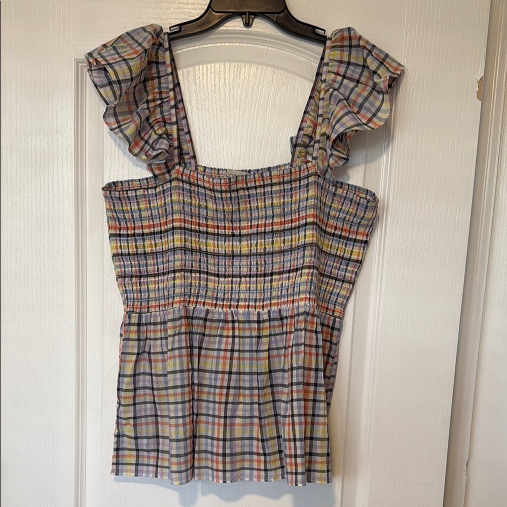 Plaid Ruffle Strap Top